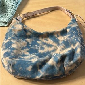 Michael Kors Collection Blue and Tan Hobo Bag with Tie-Dye Design